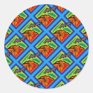 Pumpkins and Bats in Patterns of Green/Blue Classic Round Sticker