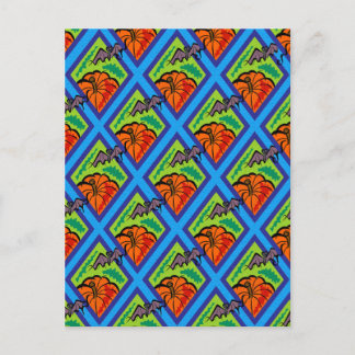 Pumpkins and Bats in Patterns of Green/Blue Postcard