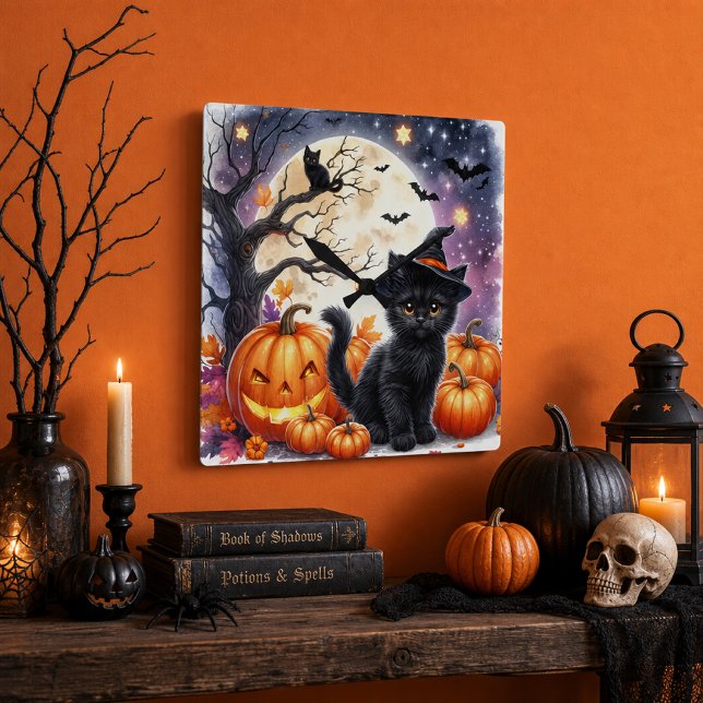 Pumpkins and Black Cats Halloween Wall Clock (Creator Uploaded)