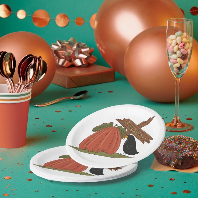 Pumpkins And Blackbird Paper Plate (Creator Uploaded)