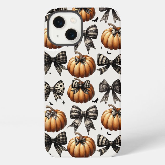 Pumpkins and Bows iPhone Case- Halloween Fall Grey Case (Back)