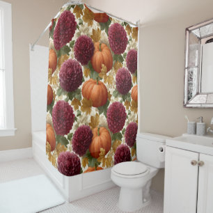 Pumpkins and Burgundy Autumn Blooms Shower Curtain