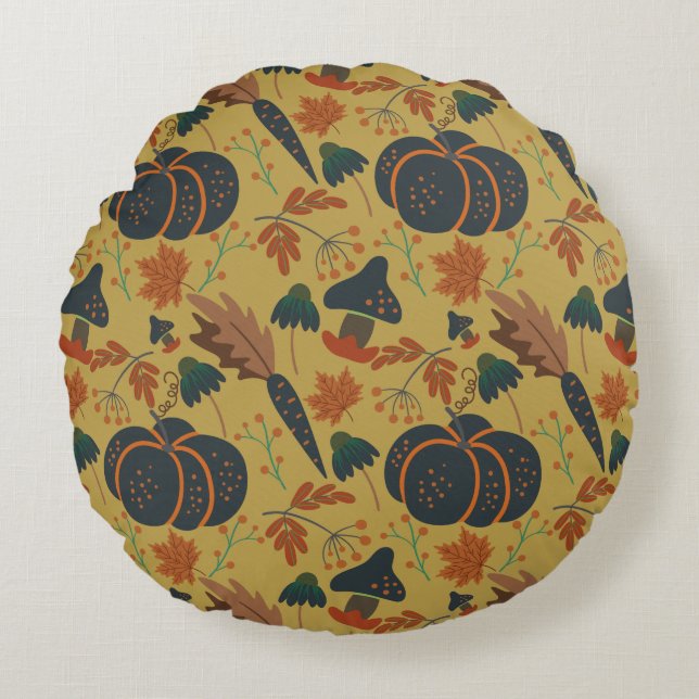 Pumpkins and carrots seamless pattern round cushion (Front)