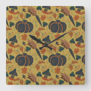 Pumpkins and carrots seamless pattern square wall clock