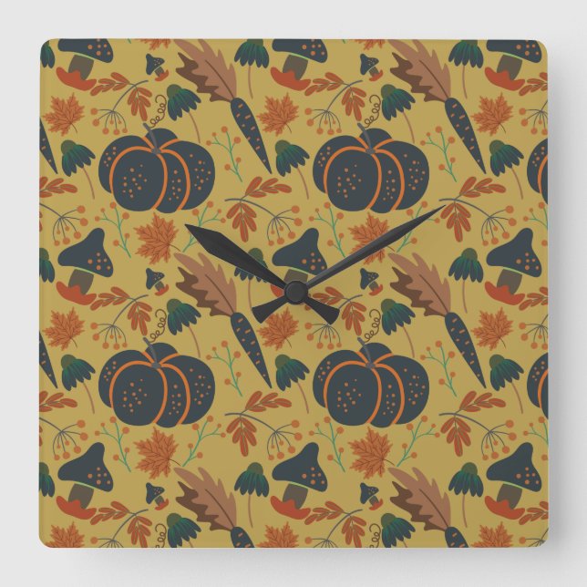 Pumpkins and carrots seamless pattern square wall clock (Front)