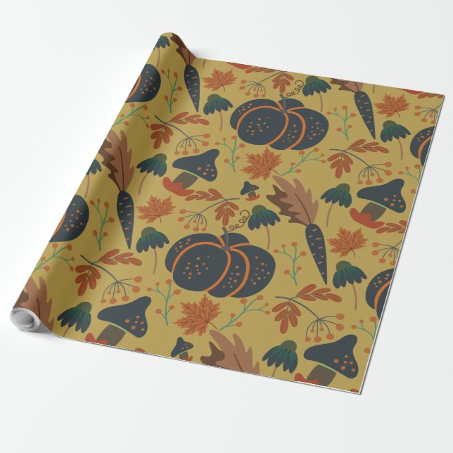 Pumpkins and carrots seamless pattern wrapping paper (Unrolled)
