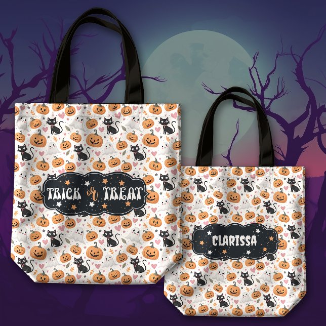 Pumpkins and Cats Cute Halloween Trick or Treat Tote Bag (Creator Uploaded)