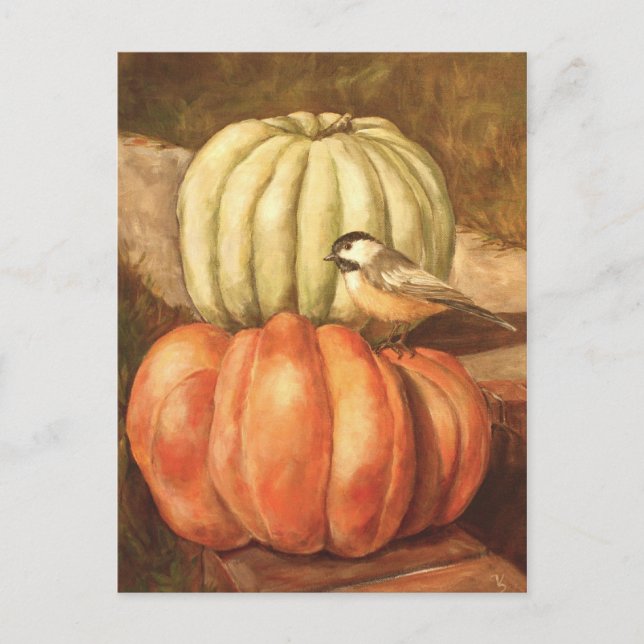 pumpkins and chickadee postcard (Front)