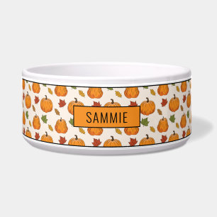 Pumpkins And Colourful Autumn Leaves Pattern & Nam