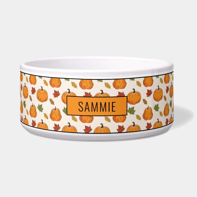 Pumpkins And Colourful Autumn Leaves Pattern & Nam (Front)