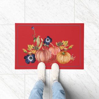 Pumpkins and Fall Flowers Floormat Doormat