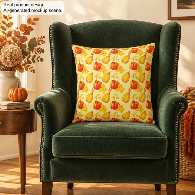 Pumpkins and Fall Leaves Harvest Pattern Cushion (Creator Uploaded)