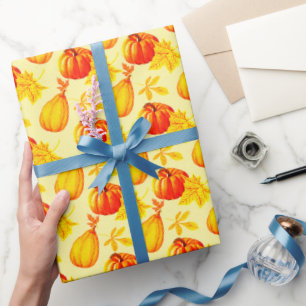 Pumpkins and Fall Leaves Harvest Pattern Wrapping Paper