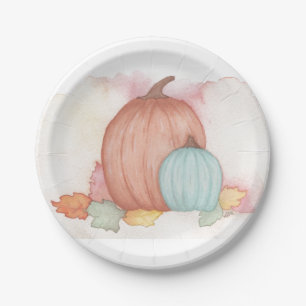 Pumpkins and Fall Leaves Paper Plate