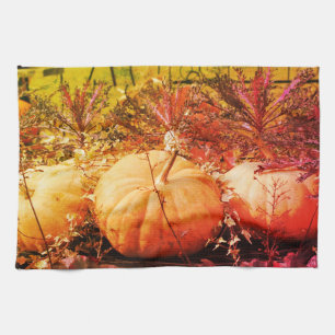 Pumpkins And Fall Plants Abstract  Tea Towel