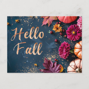 Pumpkins and Flowers Fall greeting Postcard