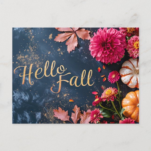 Pumpkins and Flowers Fall greeting Postcard (Front)