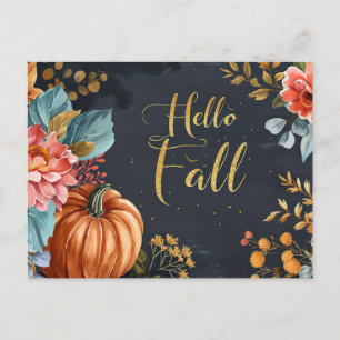 Pumpkins and Flowers Fall greeting Postcard