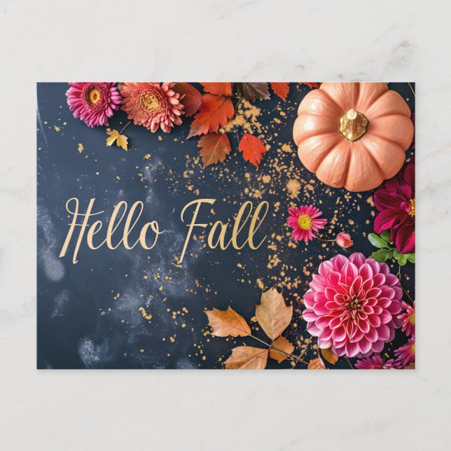 Pumpkins and Flowers Fall greeting Postcard (Front)