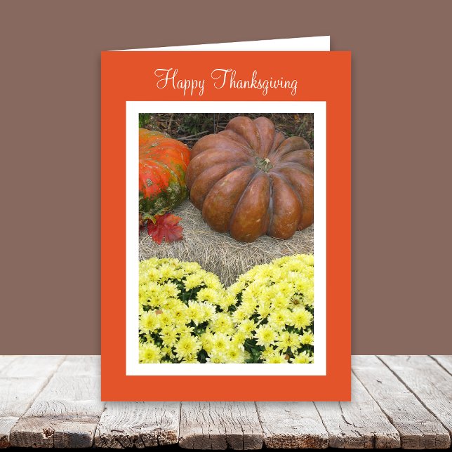 Pumpkins and Flowers Thanksgiving Sentiment Holiday Card (Creator Uploaded)