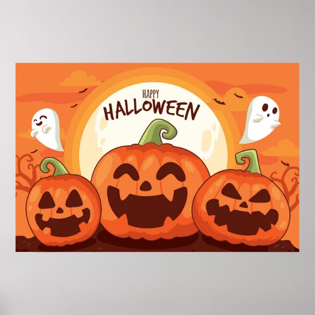 Pumpkins And Ghost Poster (Front)