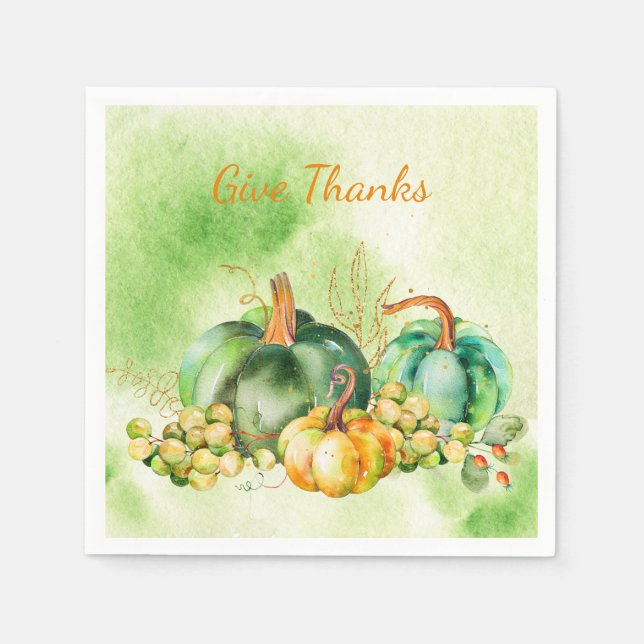 Pumpkins and Grapes Thanksgiving Watercolor Napkin (Front)