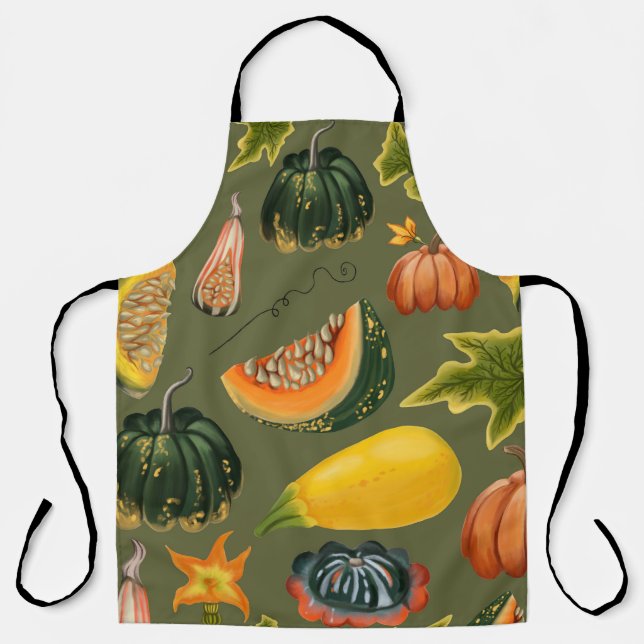 Pumpkins and Leaves: Autumn Greenery Apron (Front)