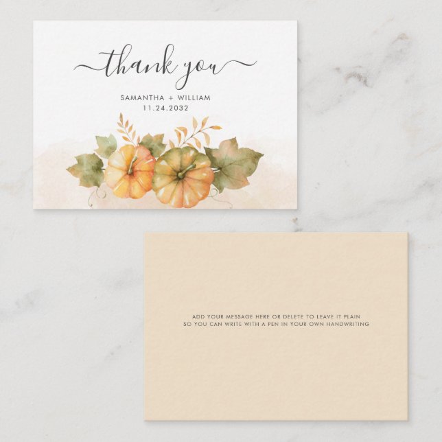 Pumpkins and Leaves Budget Fall Wedding Thank You Card (Front/Back)