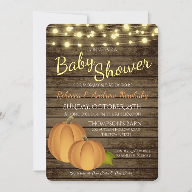 Pumpkins and Lights Rustic Autumn Baby Shower Invitation (Front)