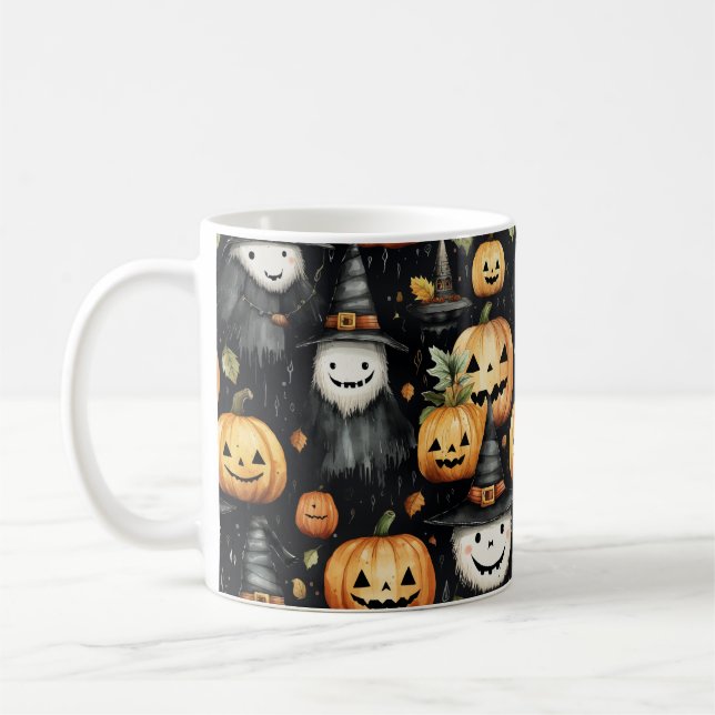 Pumpkins and Monsters Halloween  Coffee Mug (Left)