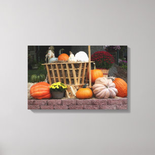 Pumpkins and Mum Autumn Picture Canvas Print