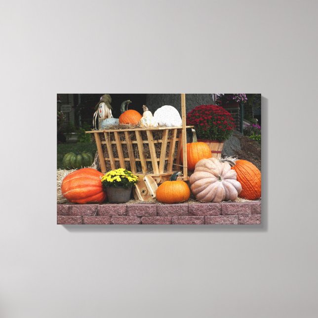Pumpkins and Mum Autumn Picture Canvas Print (Front)