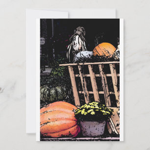 Pumpkins and Mum Autumn Picture Invitation