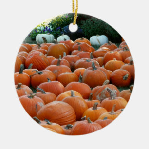Pumpkins and Mums Autumn Harvest Photography Ceramic Tree Decoration