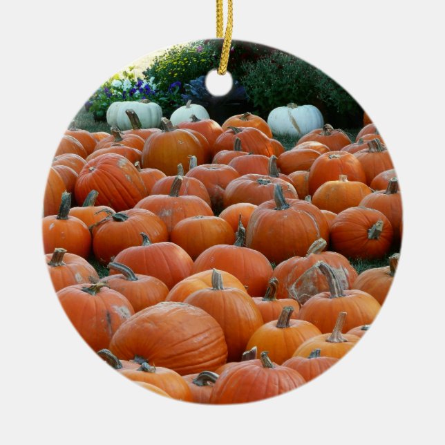 Pumpkins and Mums Autumn Harvest Photography Ceramic Tree Decoration (Front)