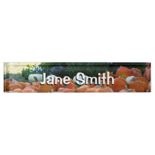 Pumpkins and Mums Autumn Harvest Photography Nameplate
