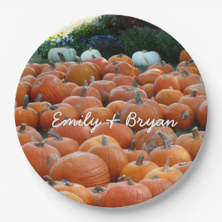 Pumpkins and Mums Autumn Harvest Photography Paper Plate