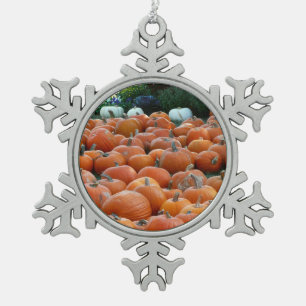 Pumpkins and Mums Autumn Harvest Photography Snowflake Pewter Christmas Ornament