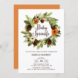 Pumpkins and Pinecones Wreath Fall Baby Sprinkle Invitation
