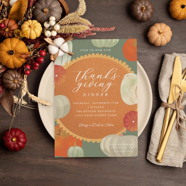 Pumpkins and Pumpkin Pie Thanksgiving Dinner Invitation (Creator Uploaded)