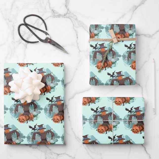 Pumpkins And Scarecrow Halloween  Wrapping Paper Sheet (Front)