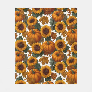Pumpkins and Sunflowers Autumn Pattern Fleece Blanket