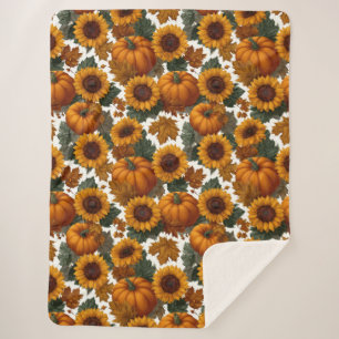 Pumpkins and Sunflowers Autumn Pattern Sherpa Blanket