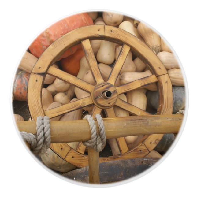 Pumpkins and Wheel of the rural wooden cart Ceramic Knob (Front)