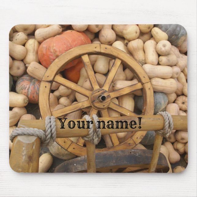 Pumpkins and Wheel of the rural wooden cart Mouse Pad (Front)