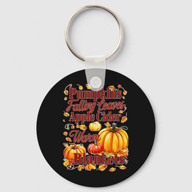 Pumpkins Apple Cider Warm Blankets Leaves Fall Hal Key Ring (Front)