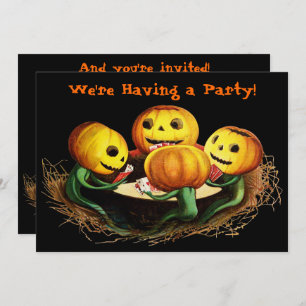 Pumpkins at Cards Halloween Party Invitation