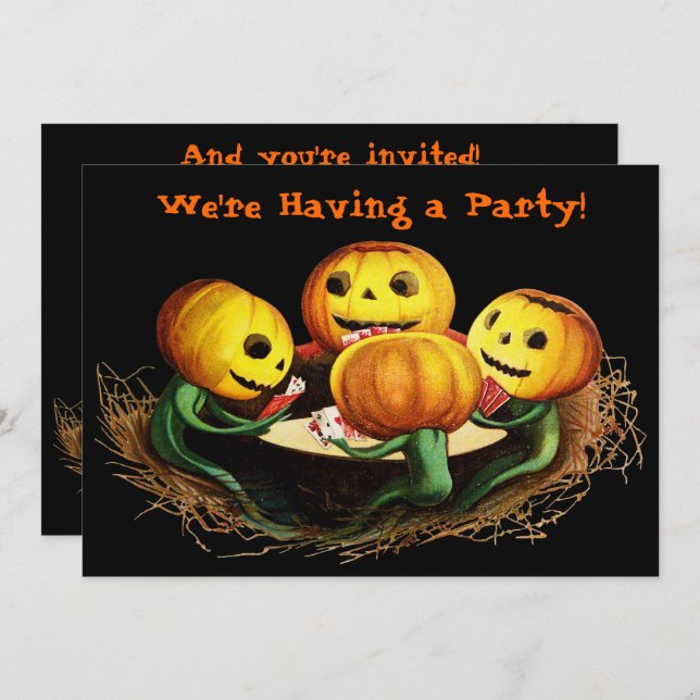 Pumpkins at Cards Halloween Party Invitation (Front/Back)