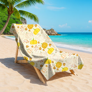 Pumpkins Autumn Fall Harvest Pattern Beach Towel