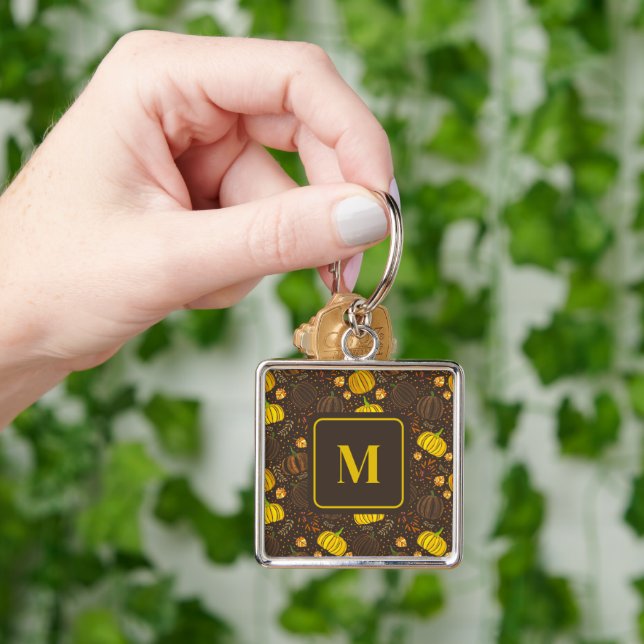 Pumpkins Autumn Fall Harvest Pattern Key Ring (Hand)